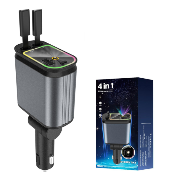 Câble USB-C rétractable C9 PD 2A, chargeur de voiture à charge rapide, station de charge pour téléphone portable, lumière ambiante ciel étoilé, adaptateur rapide pour mobile