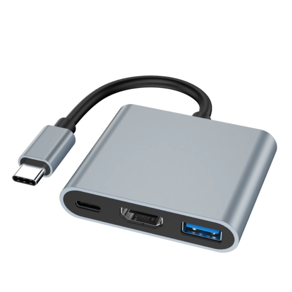 Adaptateur de concentrateur USB C en alliage d'aluminium 3-en-1 de type C vers câble convertisseur HDTV + USB3.0 + PD en stock