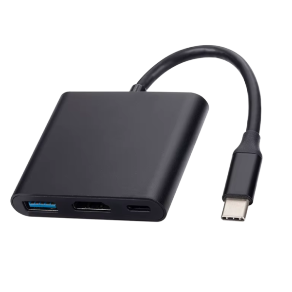 Adaptateur de concentrateur USB C en alliage d'aluminium 3-en-1 de type C vers câble convertisseur HDTV + USB3.0 + PD en stock