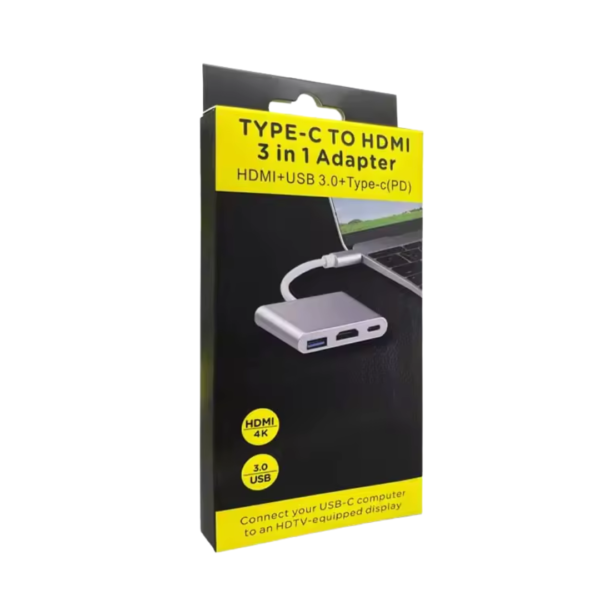 Adaptateur de concentrateur USB C en alliage d'aluminium 3-en-1 de type C vers câble convertisseur HDTV + USB3.0 + PD en stock