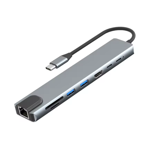 Hub USB Type C 8 en 1 4K 30Hz Type C vers HDTV RJ45 Carte réseau 100M Adaptateur de hub USB C pour station d’accueil MacBook