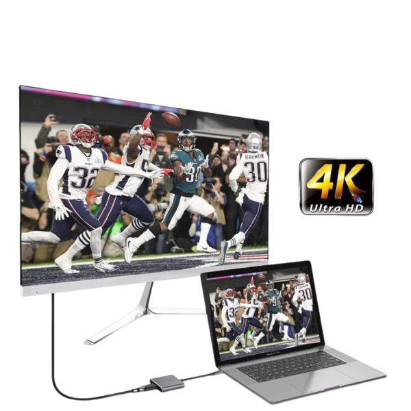Hub USB-C multifonction 3-en-1, conçu pour étendre les possibilités d’un ordinateur portable équipé d’un port USB-C. Il permet de connecter plusieurs périphériques simultanément, notamment un écran ou téléviseur en HDMI, des accessoires USB et un chargeur USB-C.