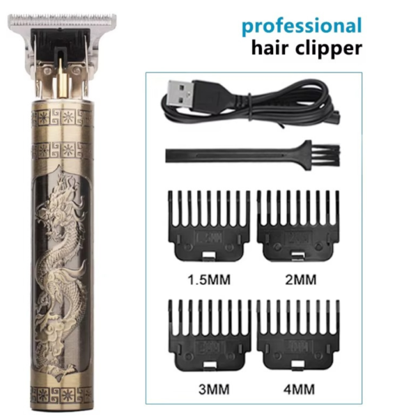 Tondeuse à cheveux professionnelle sans fil, conçue pour réaliser des coupes précises, des contours et des finitions soignées. Son design compact et décoratif lui donne un style premium, tandis que les différents sabots permettent d'adapter facilement la longueur de coupe.