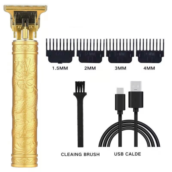 Tondeuse à cheveux professionnelle sans fil, conçue pour réaliser des coupes précises, des contours et des finitions soignées. Son design compact et décoratif lui donne un style premium, tandis que les différents sabots permettent d'adapter facilement la longueur de coupe.