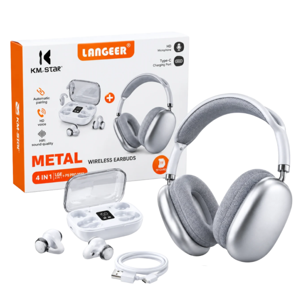 Profitez d’une expérience audio immersive avec le casque sans fil LANGEER, accompagné d’écouteurs Bluetooth TWS pour répondre à tous vos besoins. Son design élégant en finition argentée, ses coussinets confortables et ses fonctionnalités pratiques en font un accessoire idéal pour écouter de la musique, regarder des vidéos et passer des appels.